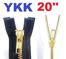 YKK #3 Brass (Gold) Metal 20'' Zipper, Open End