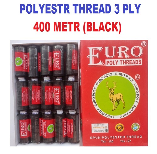 Euro Polyester Thread 3 Ply 400 Meter Black 