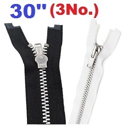 YKK #3 Aluminium (Silver) Metal 30'' Zipper, Open End