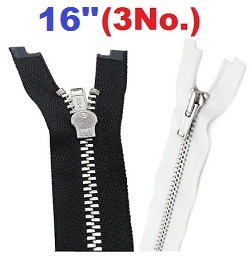 YKK #3 Aluminium (Silver) Metal 16'' Zipper, Open End