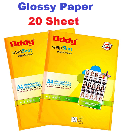 Oddy 180 GSM A4 Size Glossy Photo Paper – Water proof pack of 20 sheets, Compatible with Inkjet Printer